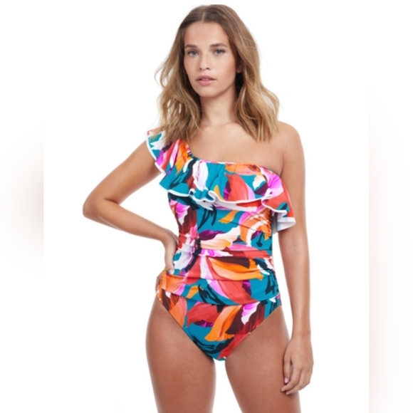 Profile By Gottex Women's One Shoulder Ruffle Swimsuit - Tummy Control & Adjustable Strap